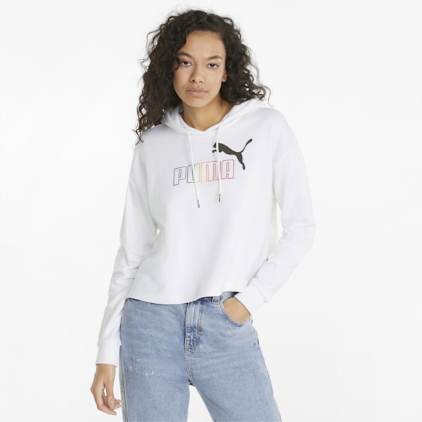 Essentials+ Cropped Women's Relaxed Fit Hoodie, Puma White, extralarge-AUS