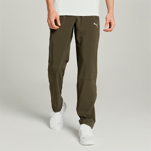 Tapered Woven Men's Running Trackpants, Dark Olive, extralarge-IND