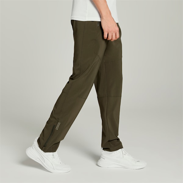 Tapered Woven Men's Running Trackpants, Dark Olive, extralarge-IND
