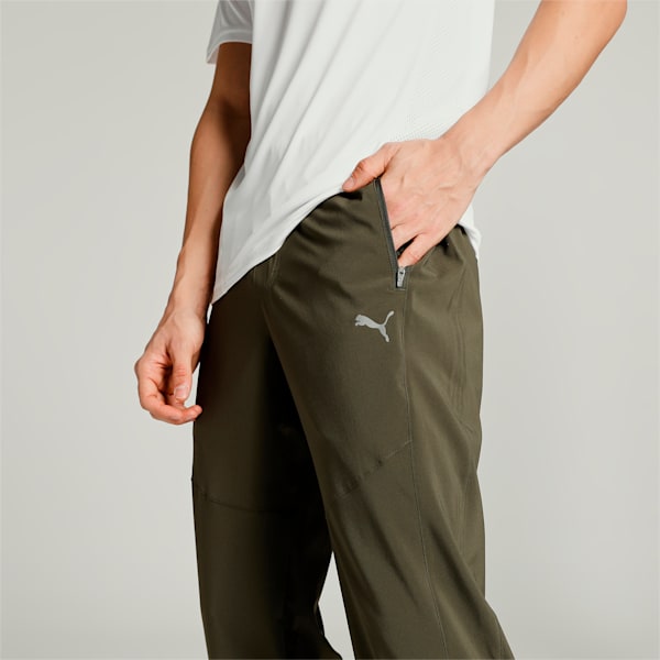 Tapered Woven Men's Running Trackpants, Dark Olive, extralarge-IND