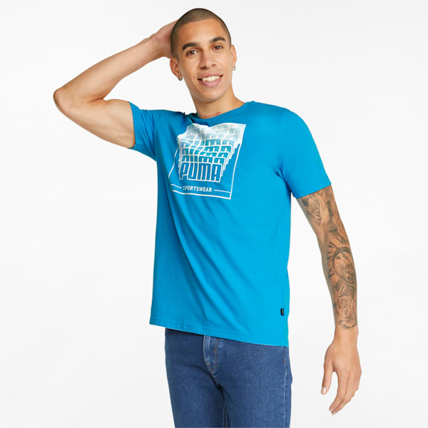 Wording Graphic Men's Regular Fit T-shirt, Bleu Azur, extralarge-IND