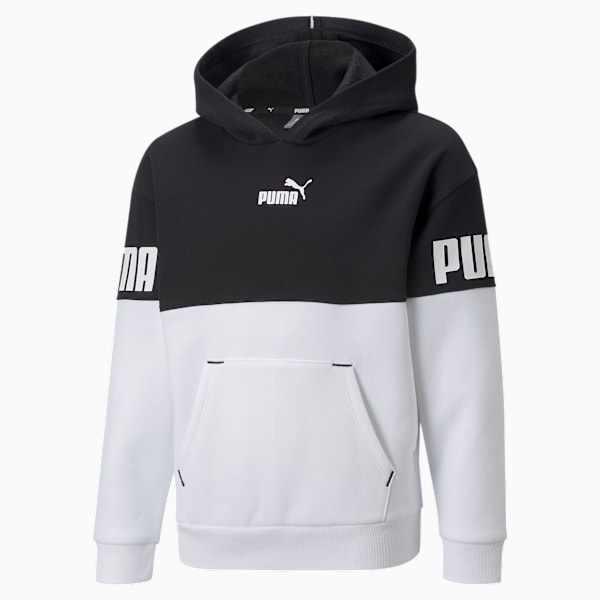 Power Colour-Blocked Youth Hoodie, Puma Black, extralarge