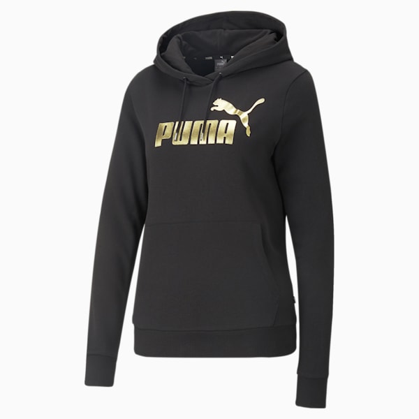 Metallic Logo Women's Regular Fit Hoodie, PUMA Black-Gold, extralarge-IND