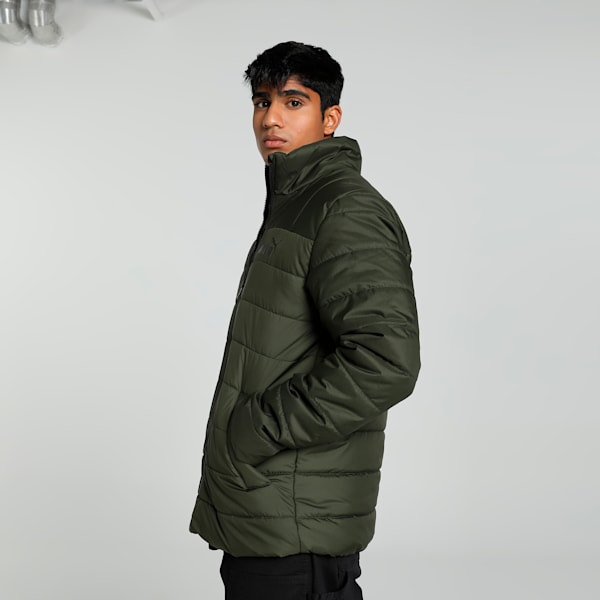 Men's Regular Fit Padded Jacket, Dark Olive, extralarge-IND