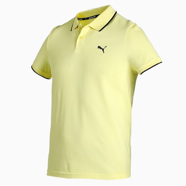 Men's ESS Pique Tipping Slim Fit Polo, Celandine-PUMA Black, extralarge-IND