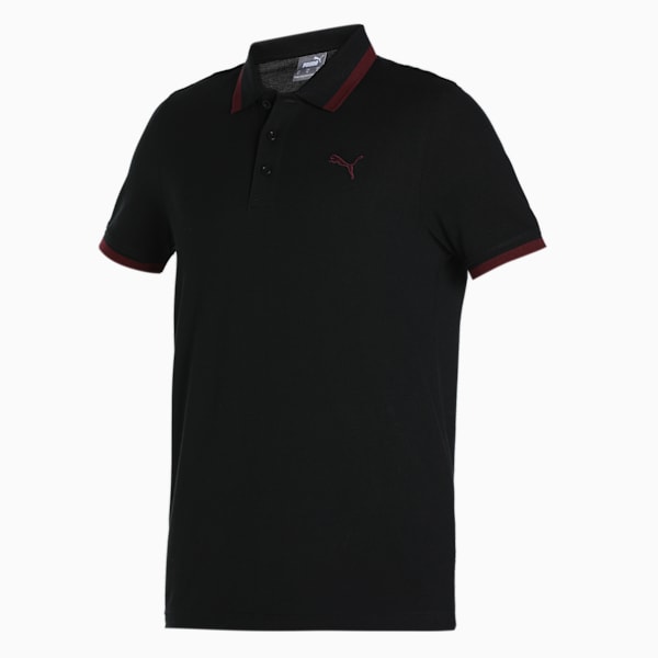 Men's Pique Tipping Slim Fit Polo, PUMA Black-Zinfandel, extralarge-IND