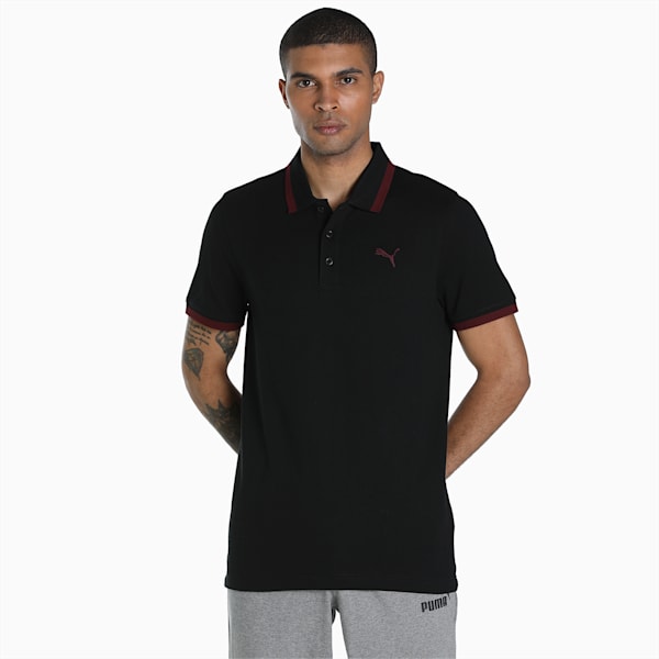 Men's Pique Tipping Slim Fit Polo, PUMA Black-Zinfandel, extralarge-IND