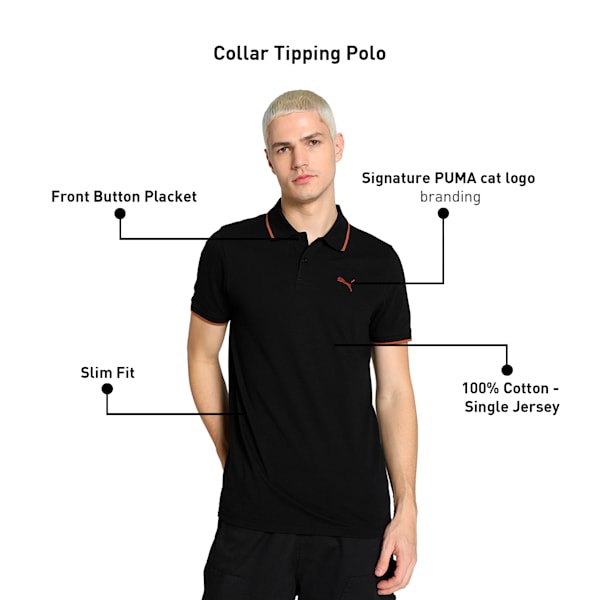 Tipping Collar Men's Slim Fit Polo, PUMA Black, extralarge-IND