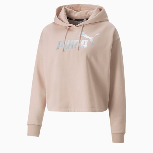 Essentials+ Metallic Logo Women's Relaxed Fit Hoodie, Rose Quartz, extralarge-IND