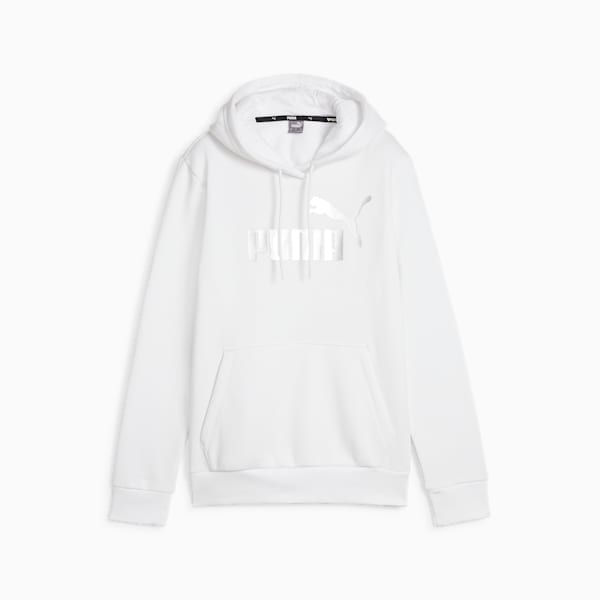 Essentials+ Metallic Logo Women's Hoodie, PUMA White, extralarge