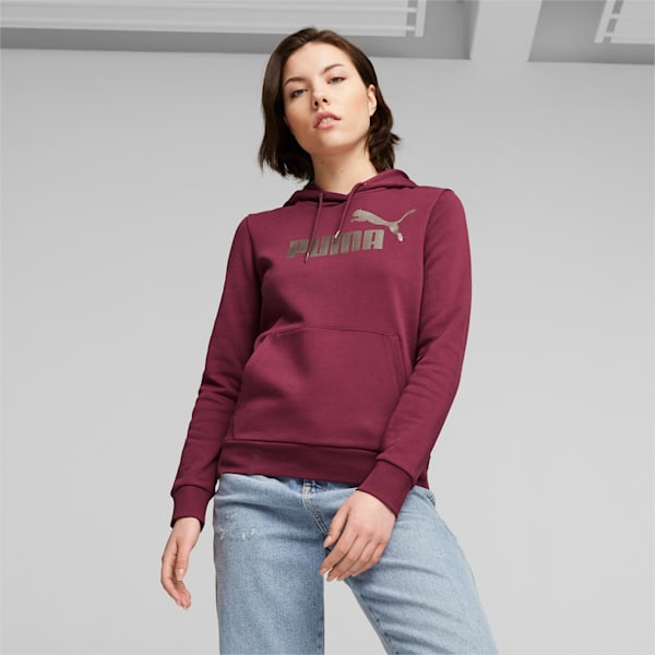 Essentials+ Metallic Logo Women's Regular Fit Hoodie, Dark Jasper, extralarge-IND