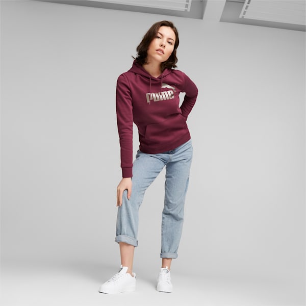 Essentials+ Metallic Logo Women's Regular Fit Hoodie, Dark Jasper, extralarge-IND