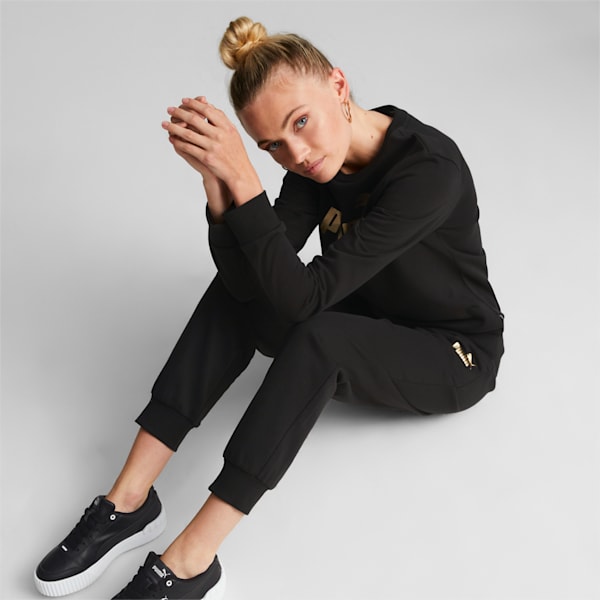 ESS+ Metallic Women's Pants, Puma Black-Gold Foil, extralarge-IND