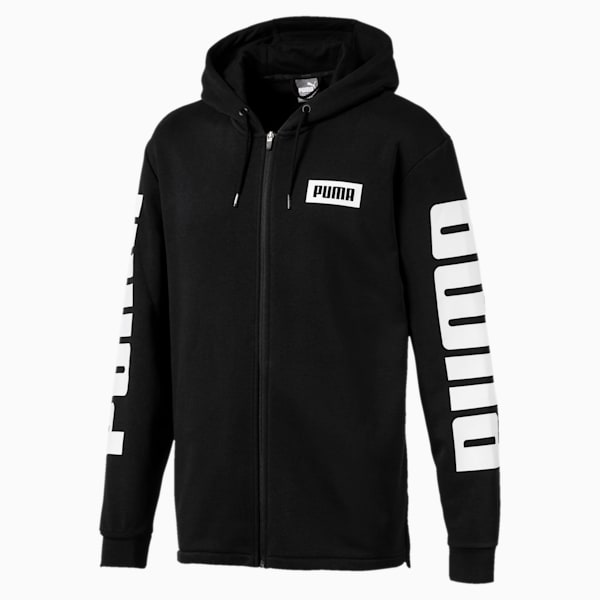 Terry Rebel Men's Full Zip Hoodie, Cotton Black, extralarge