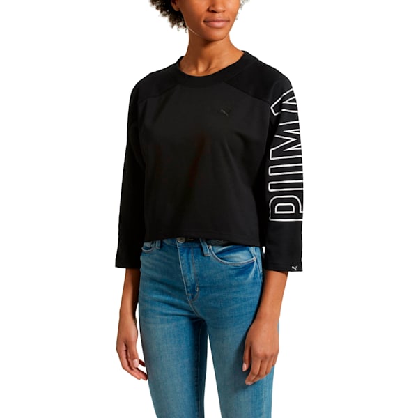 Women's Fusion Cropped 7/8 Sweater, Cotton Black, extralarge