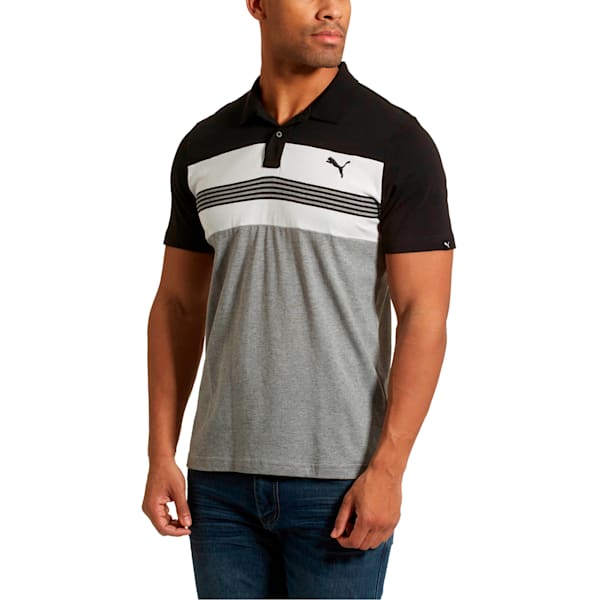 Essential Sport Stripe Jersey Polo Shirt, Cotton Black, extralarge