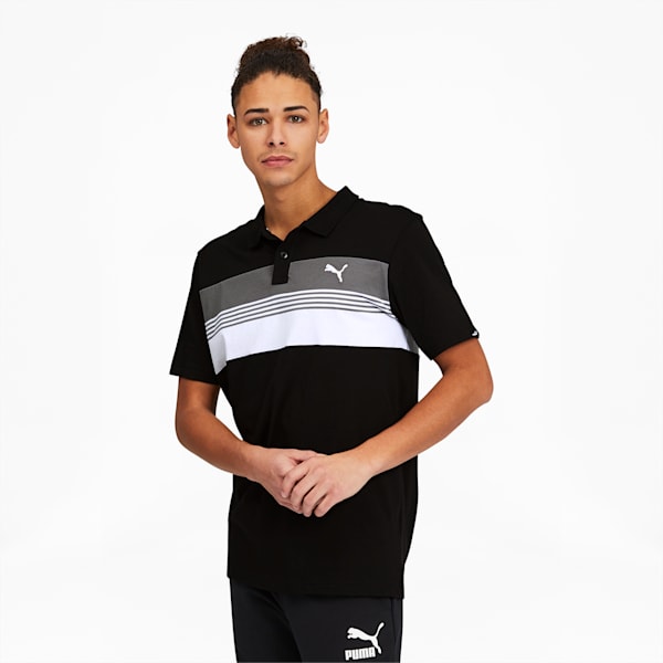 Essential Sport Stripe Jersey Polo Shirt, Puma Black-White, extralarge