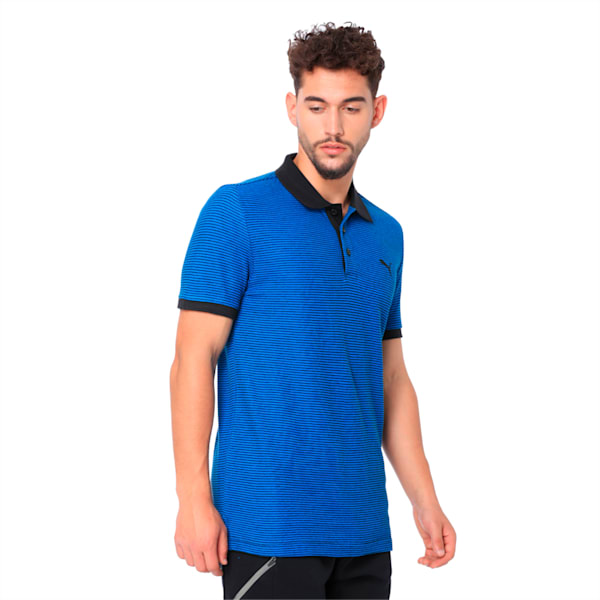 Pin Stripe Polo, Indigo Bunting-Puma Black, extralarge-IND