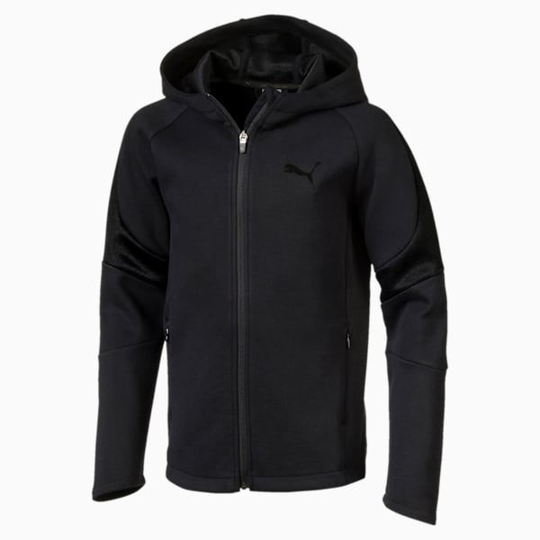 Evostripe Move Boys' Full Zip Hoodie, Cotton Black, extralarge-IND