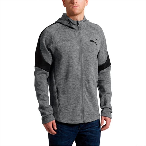 Evostripe Full Zip Men's Hoodie, Medium Gray Heather, extralarge