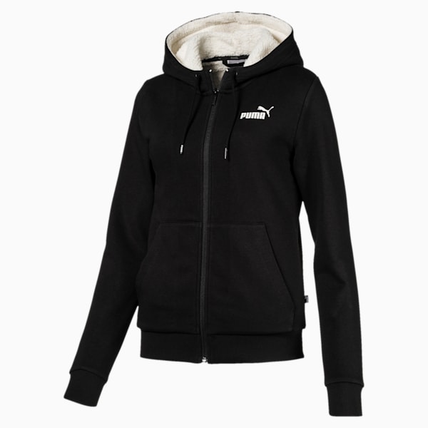 Essentials + Sherpa Women's Hooded Jacket, Cotton Black, extralarge