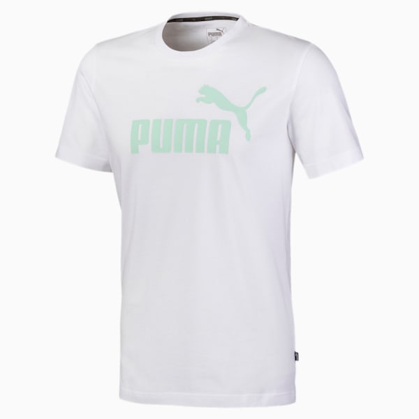 Essentials Men's Logo Tee, Puma White-Mist Green, extralarge