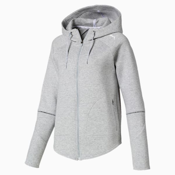 Evostripe Move Zip-Up Women's Hoodie, Light Gray Heather, extralarge-IND