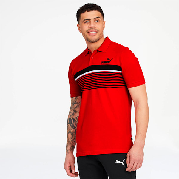 ESS+ Striped Men’s Polo, High Risk Red, extralarge