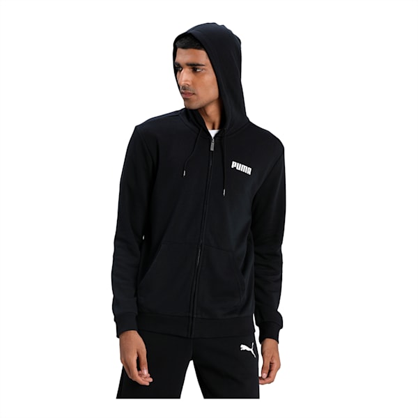 Essentials Full-Zip Training Men's Hoody, Cotton Black, extralarge-IND