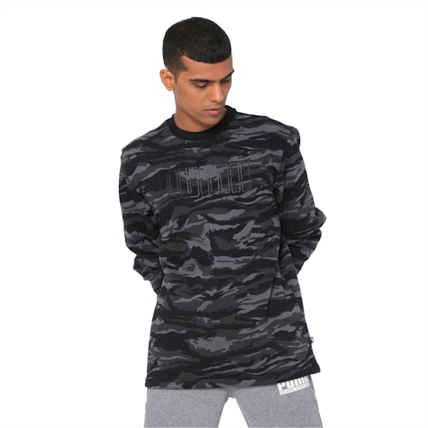 Camo Crew Men's Sweatshirt, Cotton Black-Black, extralarge-IND