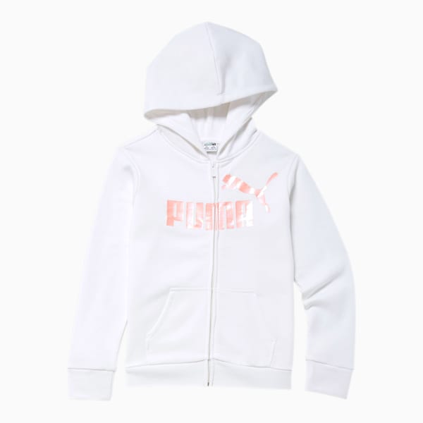 No.1 Logo Girls' Fleece Zip Up Hoodie JR, PUMA WHITE, extralarge