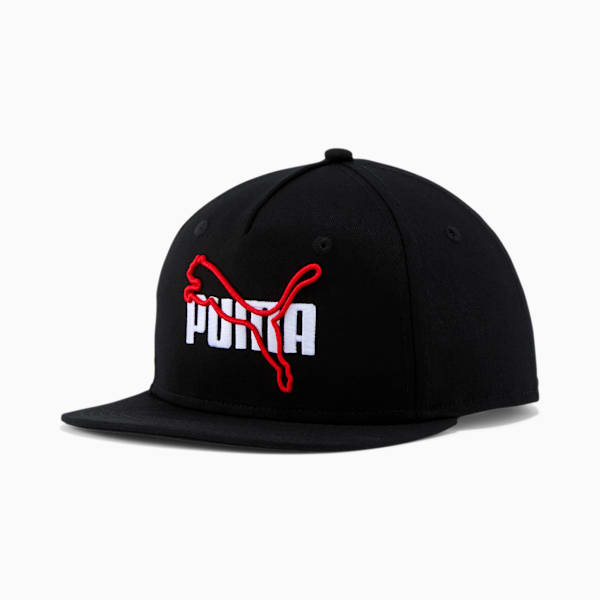 PUMA Eli Kids' Flat Brim Snapback, BLACK/WHITE, extralarge