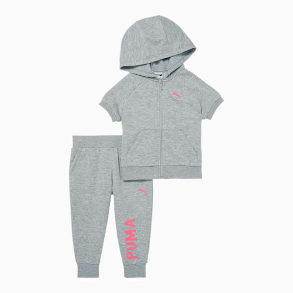 French Terry Zip Up Hoodie + Capri Jogger Infant + Toddler Set, LT HEATHER GREY, extralarge