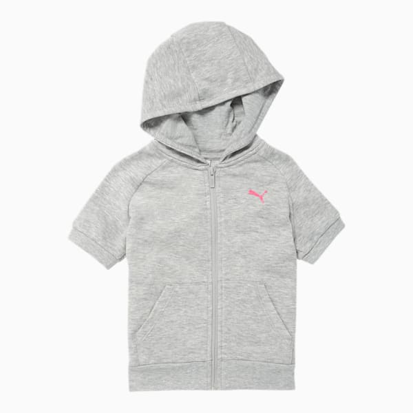 Alpha Little Kids' Short Sleeve Zip Up Hoodie, LT HEATHER GREY, extralarge