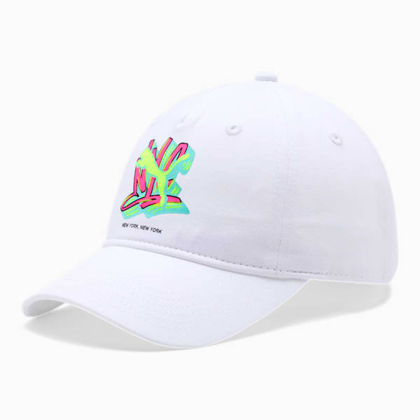 PUMA Cat NYC Kids' Adjustable Dad Cap, WHITE/PINK, extralarge