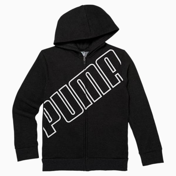 Slanted Logo Boys' Full Zip Hoodie JR, BLACK HEATHER, extralarge