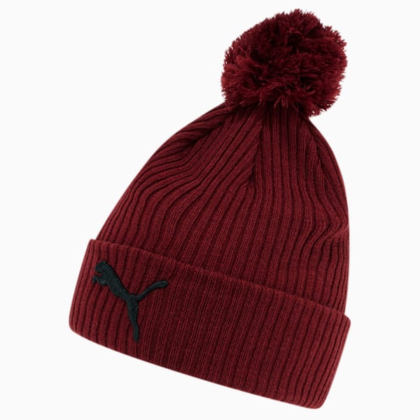 PUMA Lily Cuff Pom Beanie, Burgundy/Black, extralarge