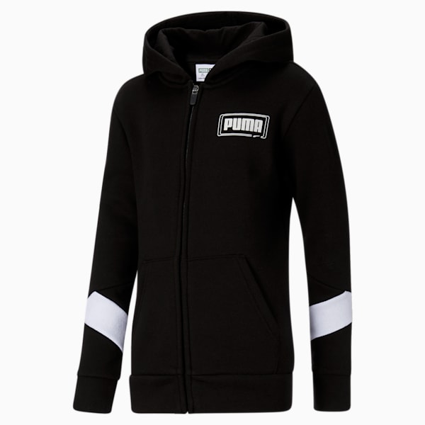Rebel Boys' Fleece Zip Up Hoodie JR, PUMA BLACK, extralarge