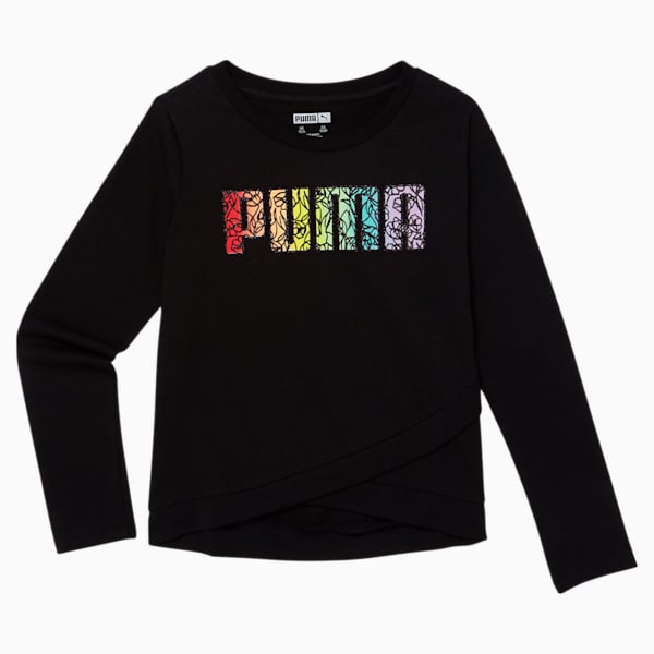 Little Kids' Long Sleeve Fashion Tee, PUMA BLACK, extralarge