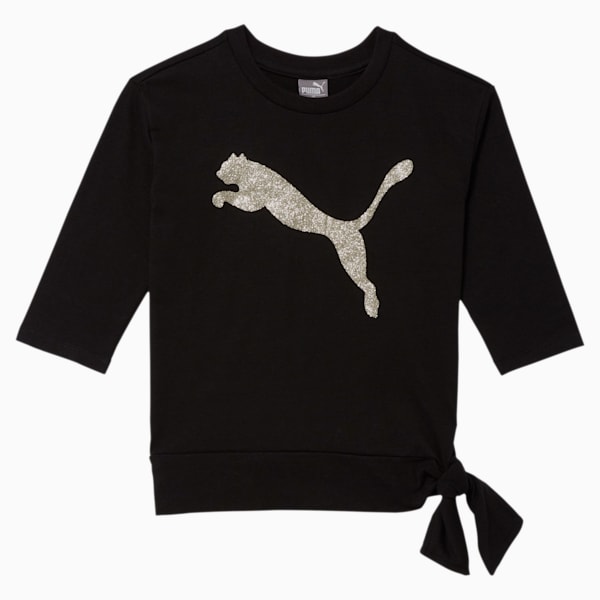 Tag Little Kids' 3/4 Sleeve Side Knot Tee, PUMA BLACK, extralarge