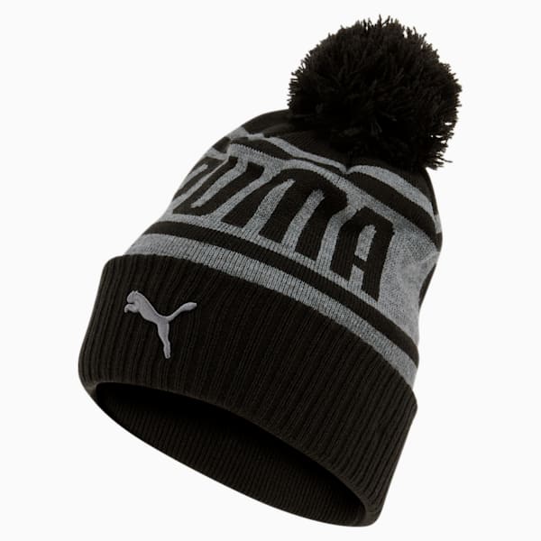 PUMA Frost Cuff Pom Beanie, Black Grey, extralarge