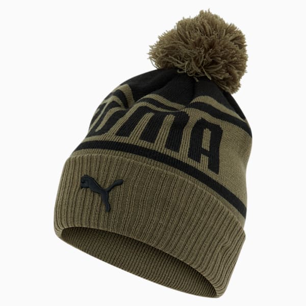 PUMA Frost Cuff Pom Beanie, Olive / BLACK, extralarge