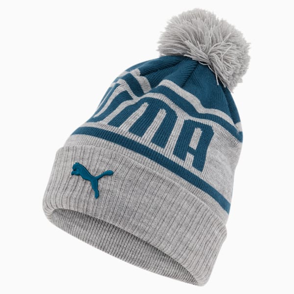 PUMA Frost Cuff Pom Beanie, Grey/Blue, extralarge