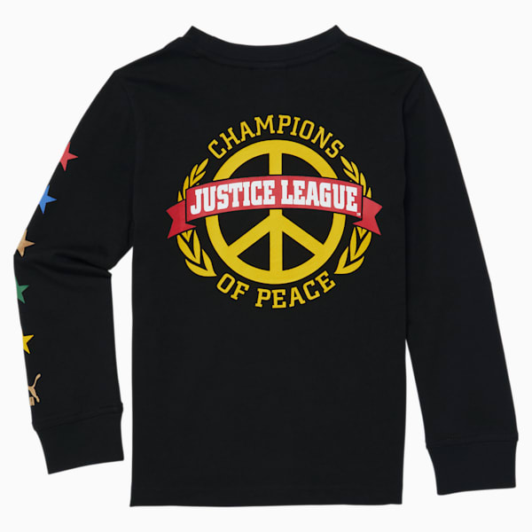 PUMA x DC Justice League Long Sleeve Little Kids' Fashion Tee, PUMA BLACK, extralarge