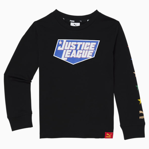 PUMA x DC Justice League Long Sleeve Little Kids' Fashion Tee, PUMA BLACK, extralarge