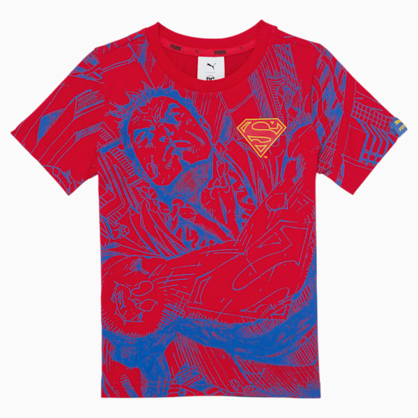 PUMA x DC Justice League AOP Little Kids' Fashion Tee, HIGH RISK RED, extralarge