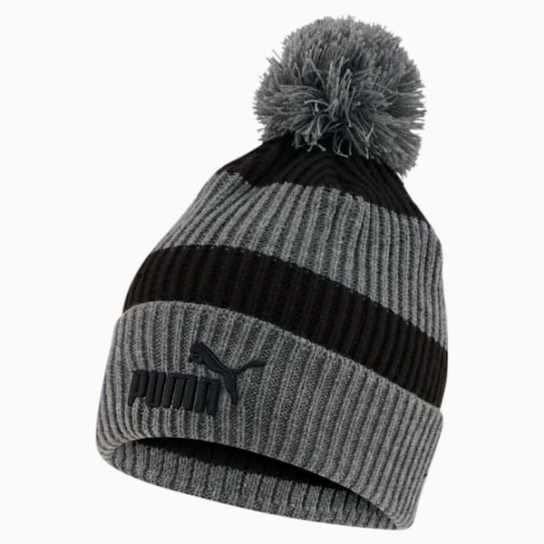 Kieran Stripped Pom-Pom Beanie, Black, extralarge