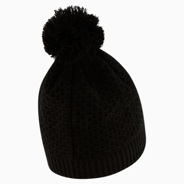 Derby Waffle Pom-Pom Beanie, Black, extralarge