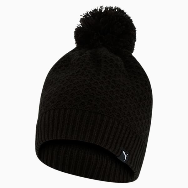 Derby Waffle Pom-Pom Beanie, Black, extralarge