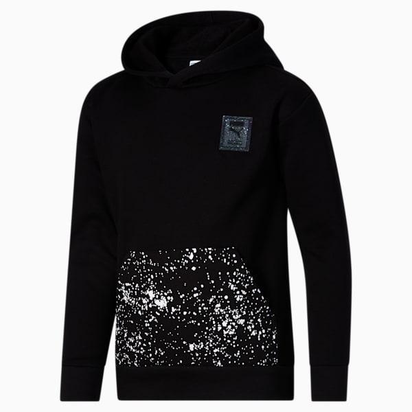 Splatter Pocket Fleece Hoodie Big Kids, PUMA BLACK, extralarge